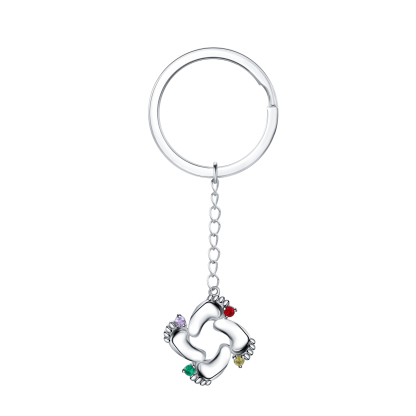 Personalised Baby Feet Keychain With 4 Birthstones Engraved names Keychain Gifts For Mother-Jessemade AU