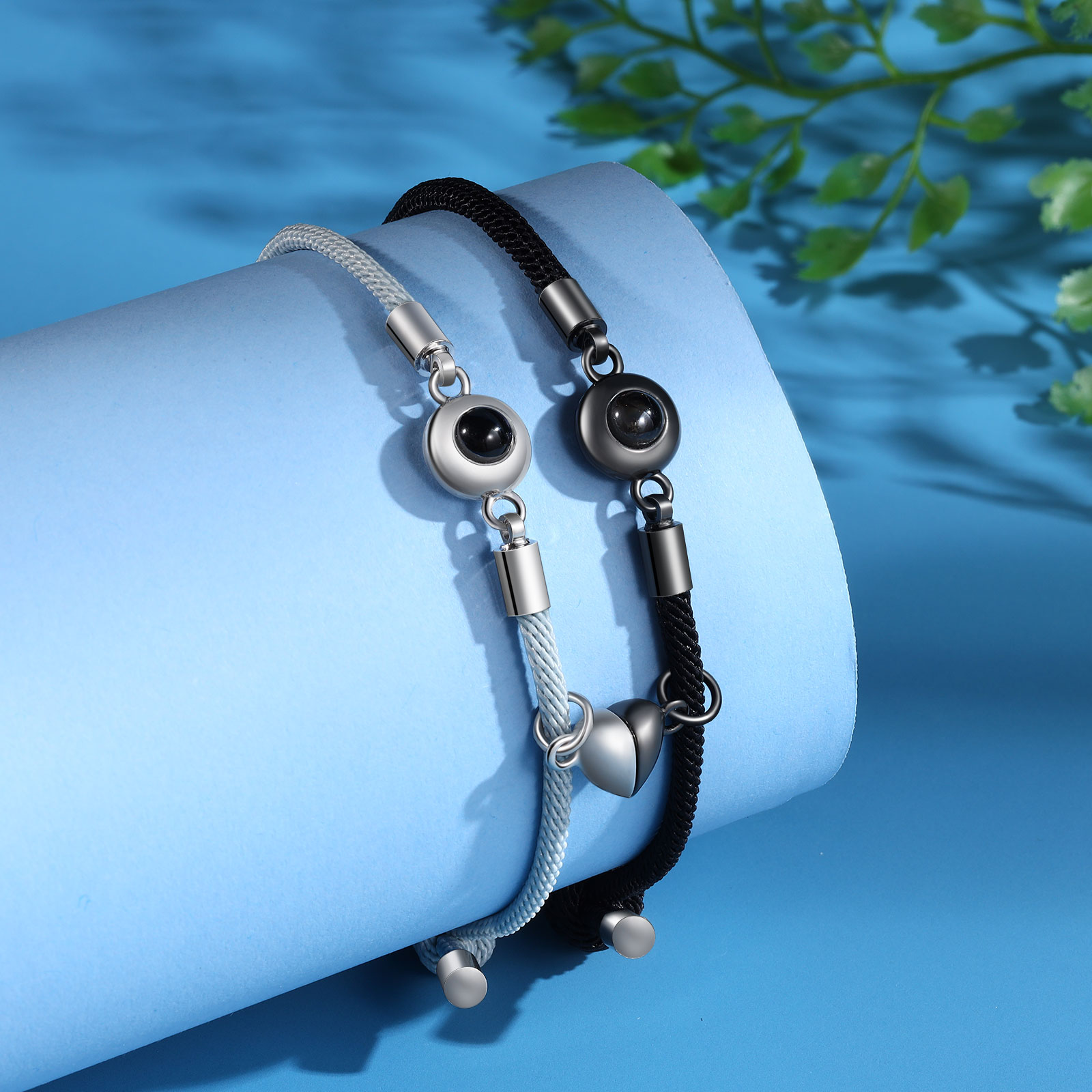 2 PCS Personalised Couple Projection Bracelet Customised 1 Photo Bracelet Adjustable Bracelet Romantic Gift For Her/Him-Jessemade AU