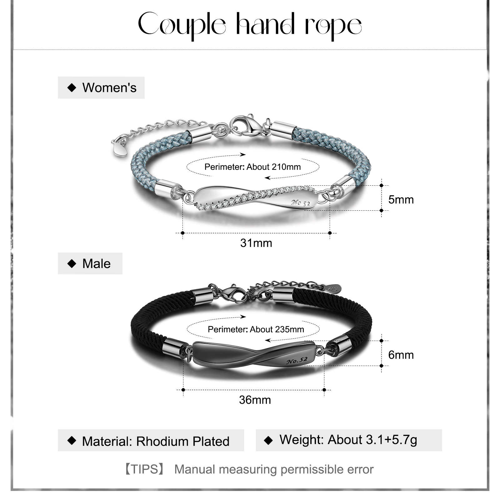 2023 Valentine's Day Gifts Personalised Matching Braided Couple Bracelets for Couple-Jessemade AU