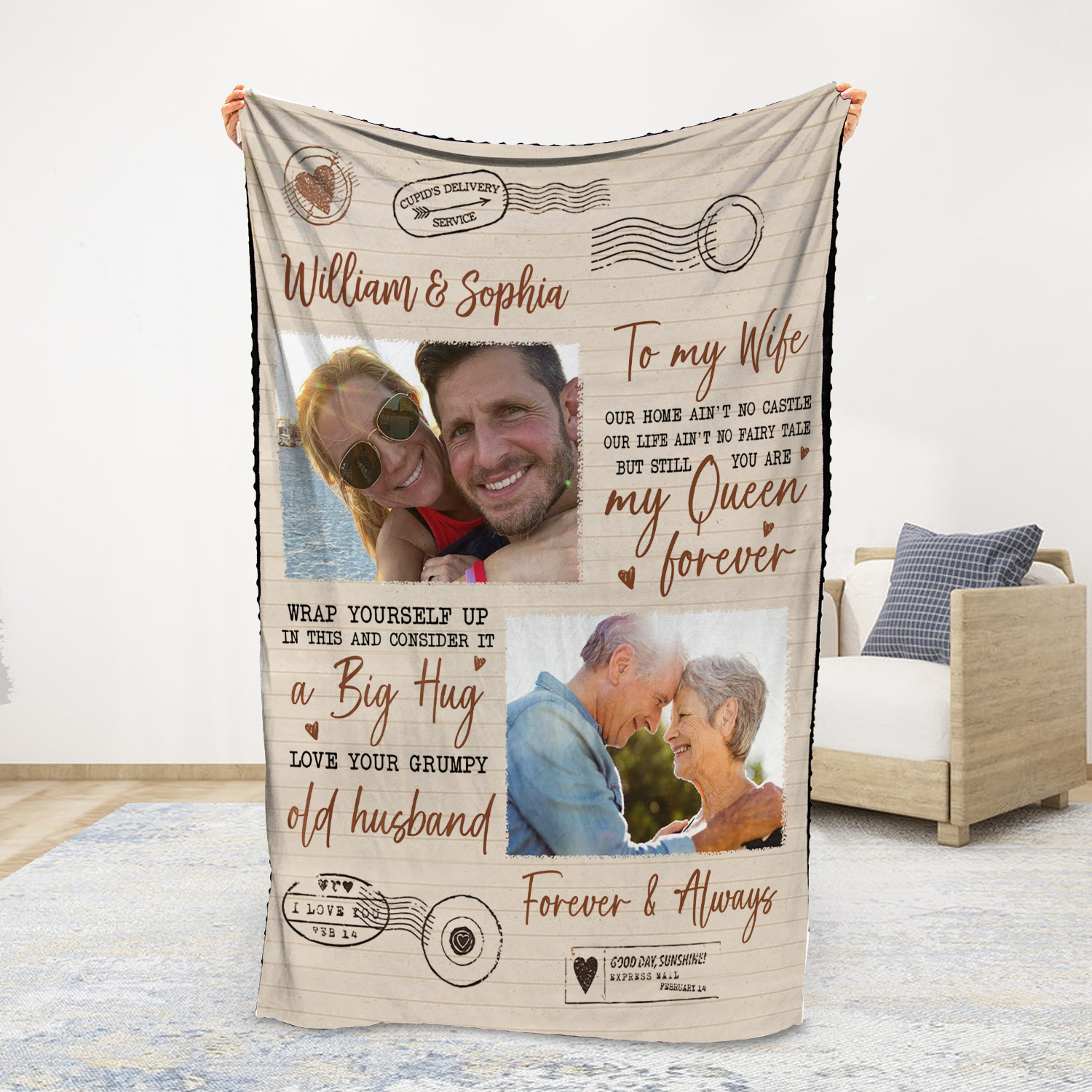 To My Wife Personalised Couple Blanket Engrave Photo Sweet Gift For Her "you are my queen forever"-Jessemade AU