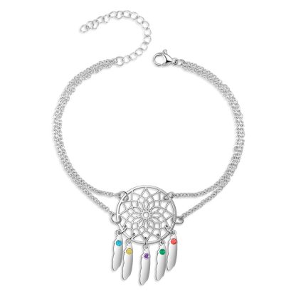 Personalised Dream Catcher Necklace With 5 Birthstones Engraved Names Gift For Women-Jessemade AU