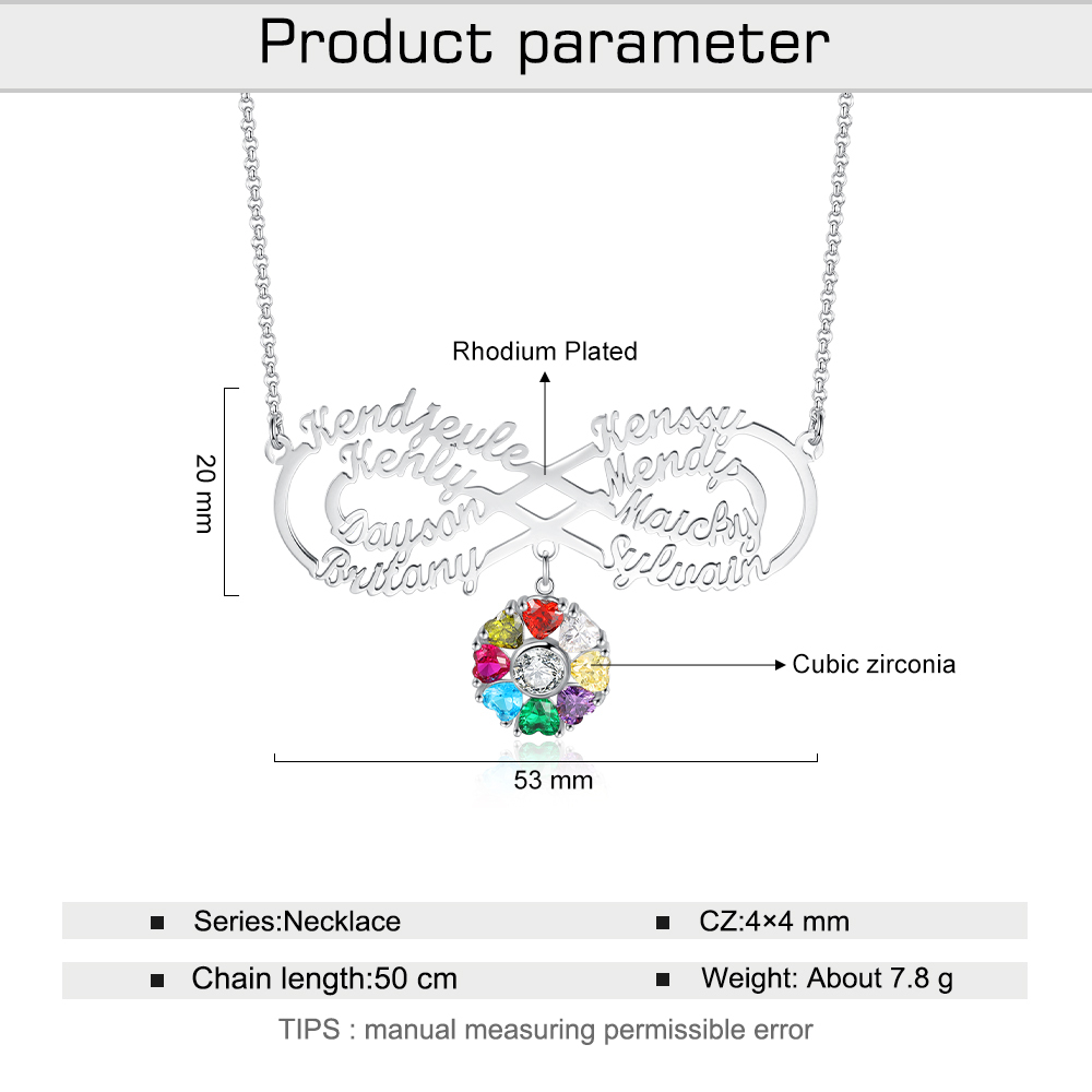 Personalised Infinity Necklace With 8 Birthstones Engraved Names Necklace Gift For Women-Jessemade AU