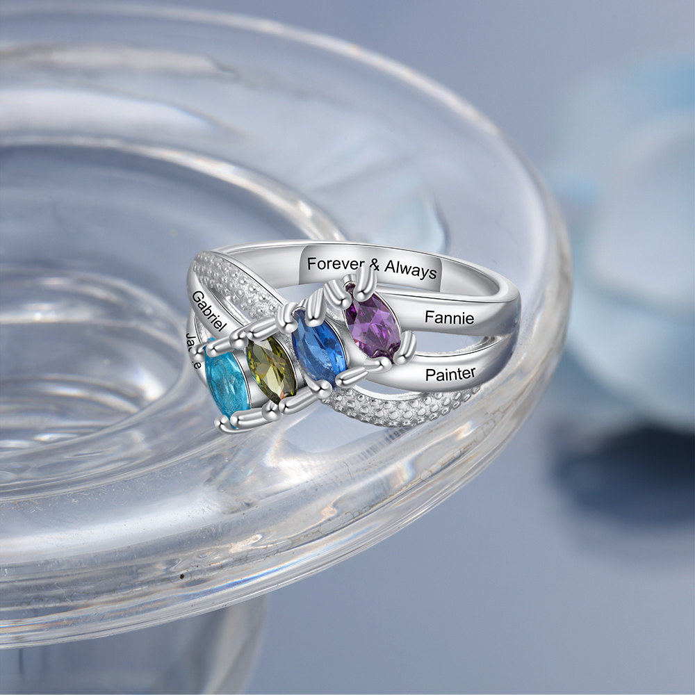 Mother's Day Family Ring Personalised 4 Birthstones Ring With Names Gifts for Her-Jessemade AU