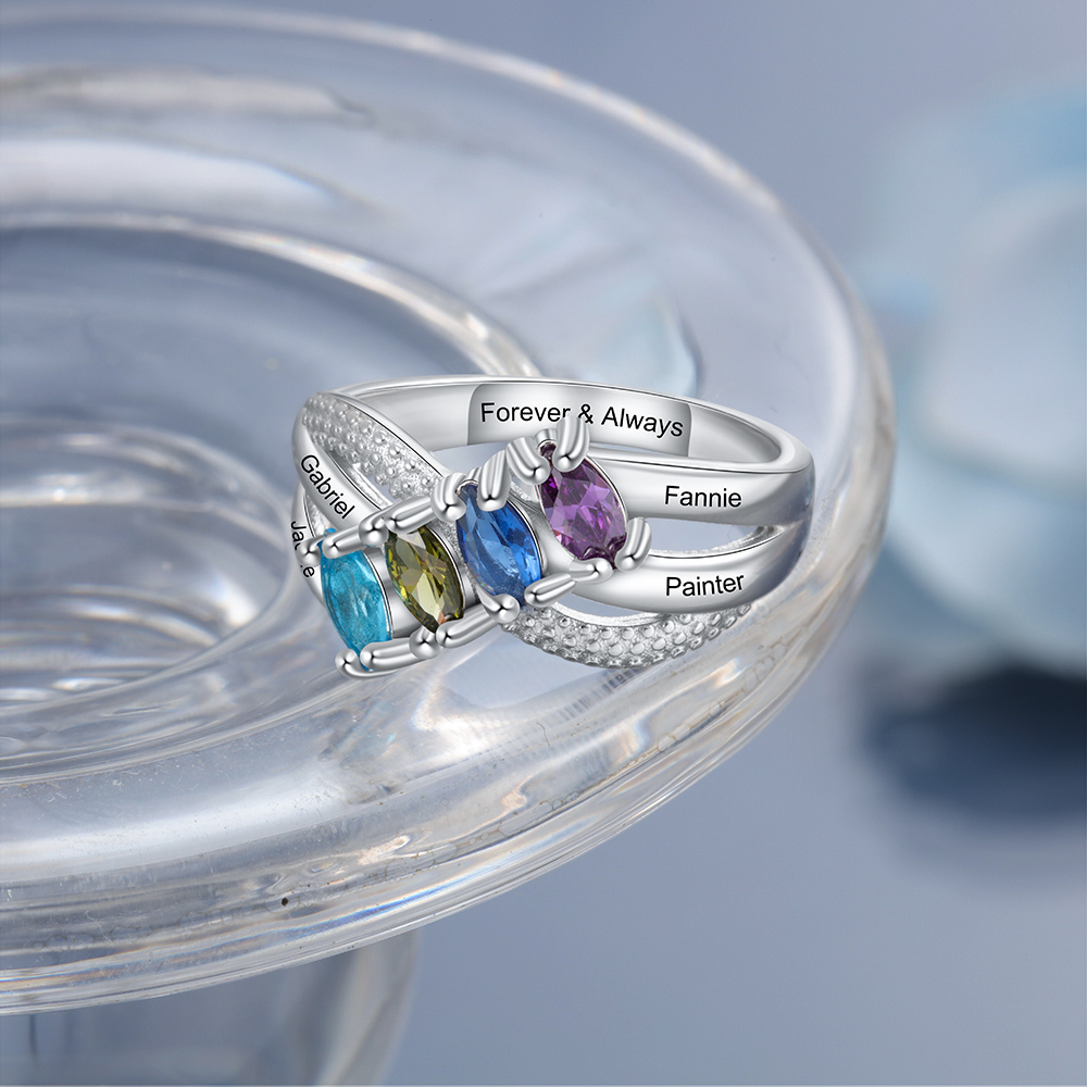 Mother's Day Family Ring Personalised 4 Birthstones Ring With Names Gifts for Her-Jessemade AU
