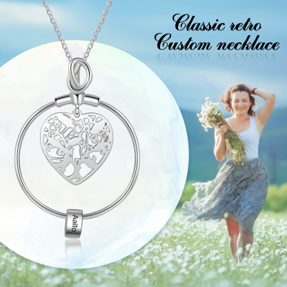 Customised Family Tree Necklace with 1 Bead Engraved 1 Name Heart Necklace Gifts For Her-Jessemade AU