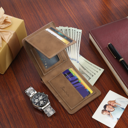 Personalised Monogram Wallet Custom Photo & Name & Letter Men's Leather Wallet Father's Day Gifts for Him