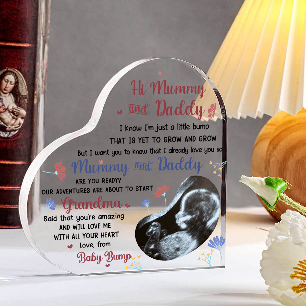 Personalised Photo Acrylic Heart Keepsake Ornaments Gifts for Mummy/Mommy/Daddy -  I Know I'm Just a Little Bump That Is Yet to Grow and Grow-Jessemade AU