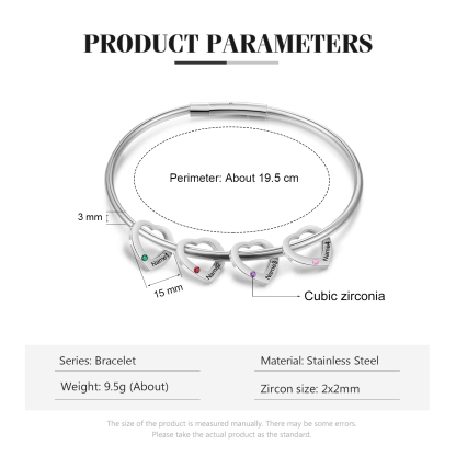 Personalised Heart Bracelet With 4 Birthstones Engraved Names Bracelet Gift For Women-Jessemade AU