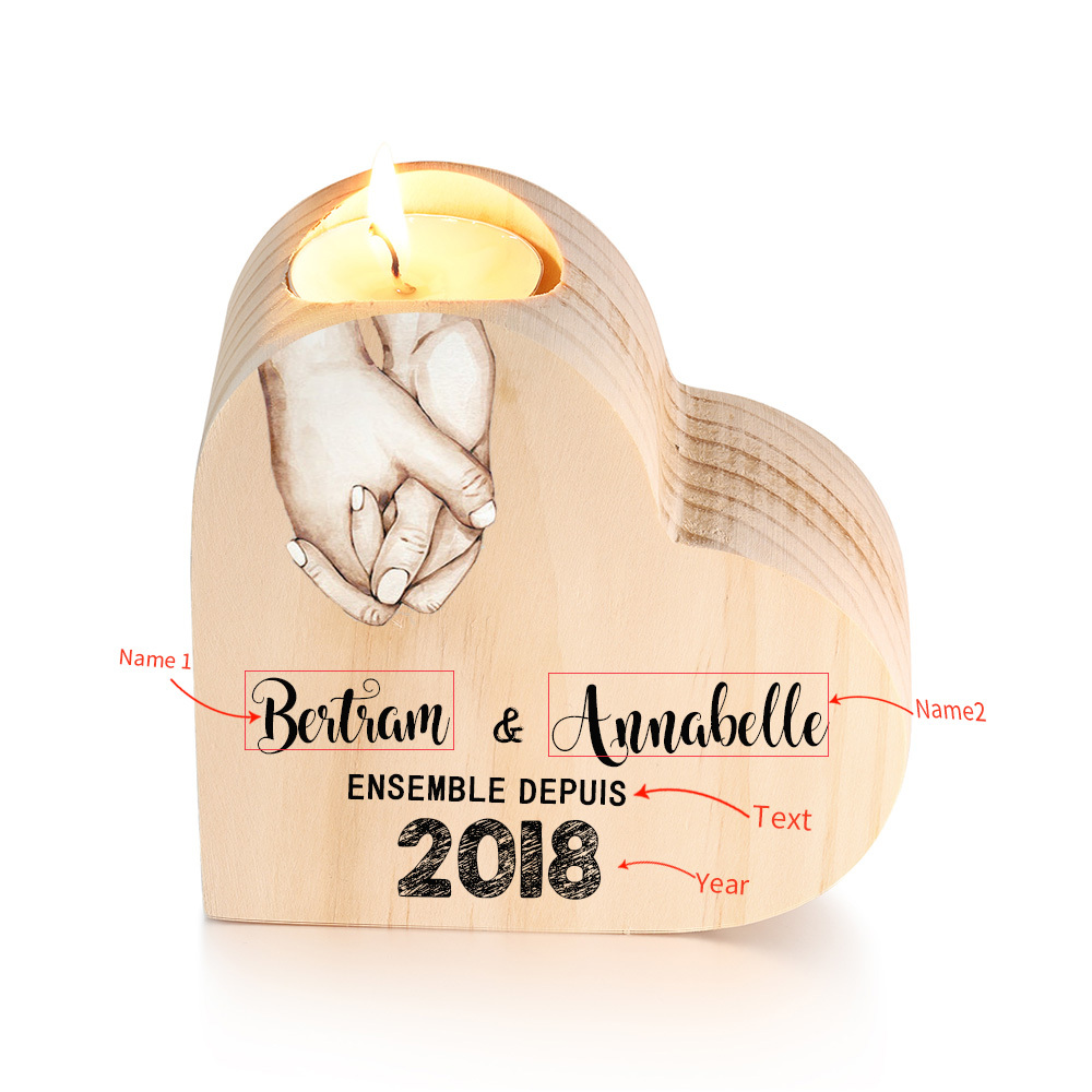 Couple Wooden Heart Candle Holder Hand Gesture Heart Promise Candlesticks-Jessemade AU