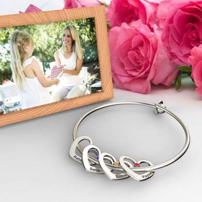 Personalised Heart Bangle With 5 Names and Birthstones Bangle Bracelet Mother's Day Gifts For women-Jessemade AU