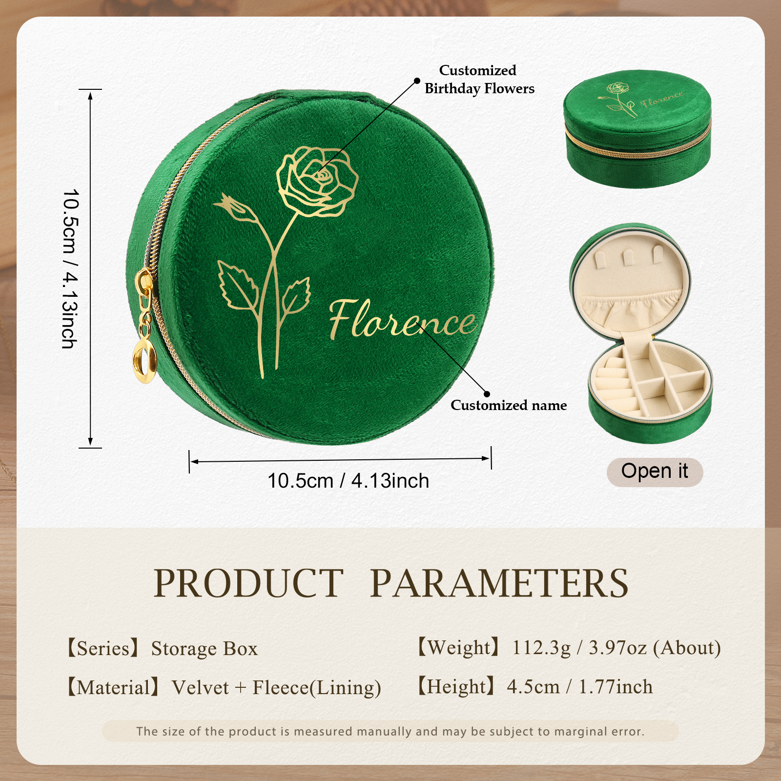 Personalised Name Jewelry Storage Box Custom Birth Flower Travel Jewelry Box Circle Box Gifts for Her-Jessemade AU
