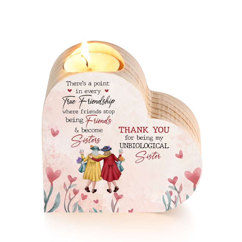 To My Bestie Wooden Heart Candle Holder "Thank you for being my unbiological sister"-Jessemade AU