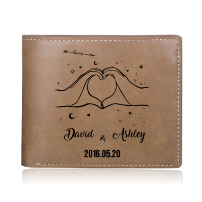 Personalised Leather Wallet Customised 2 Names & Date Wallet Heart Valentine's Day Gifts for Husband/Boyfriend-Jessemade AU