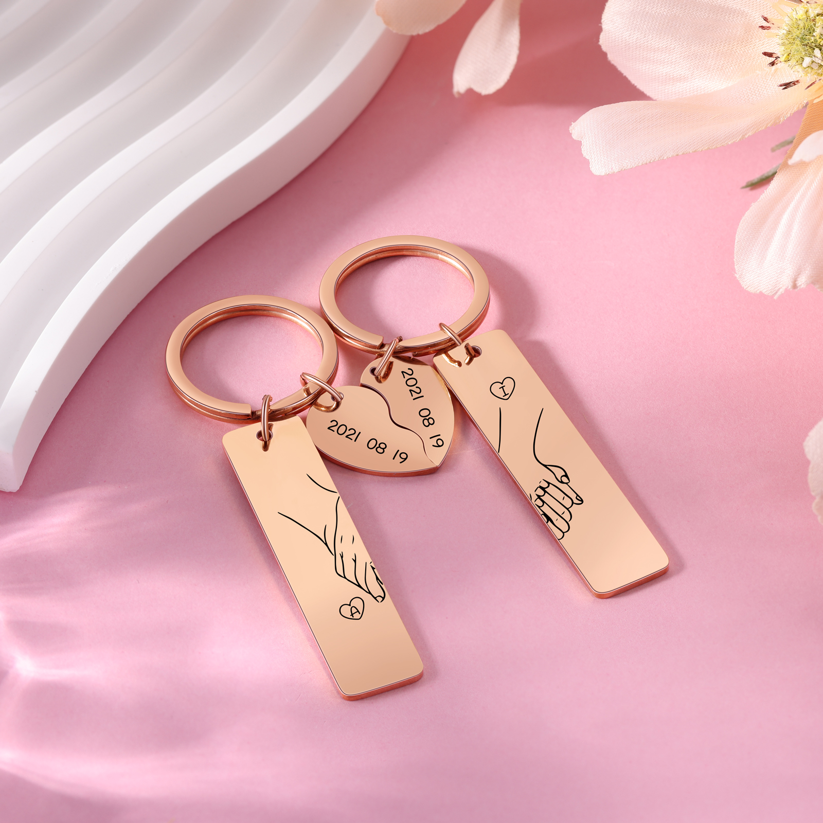 Personalised Hand in Hand Couple Keychain Set Engrave Name Matching Couple Gifts-Jessemade AU