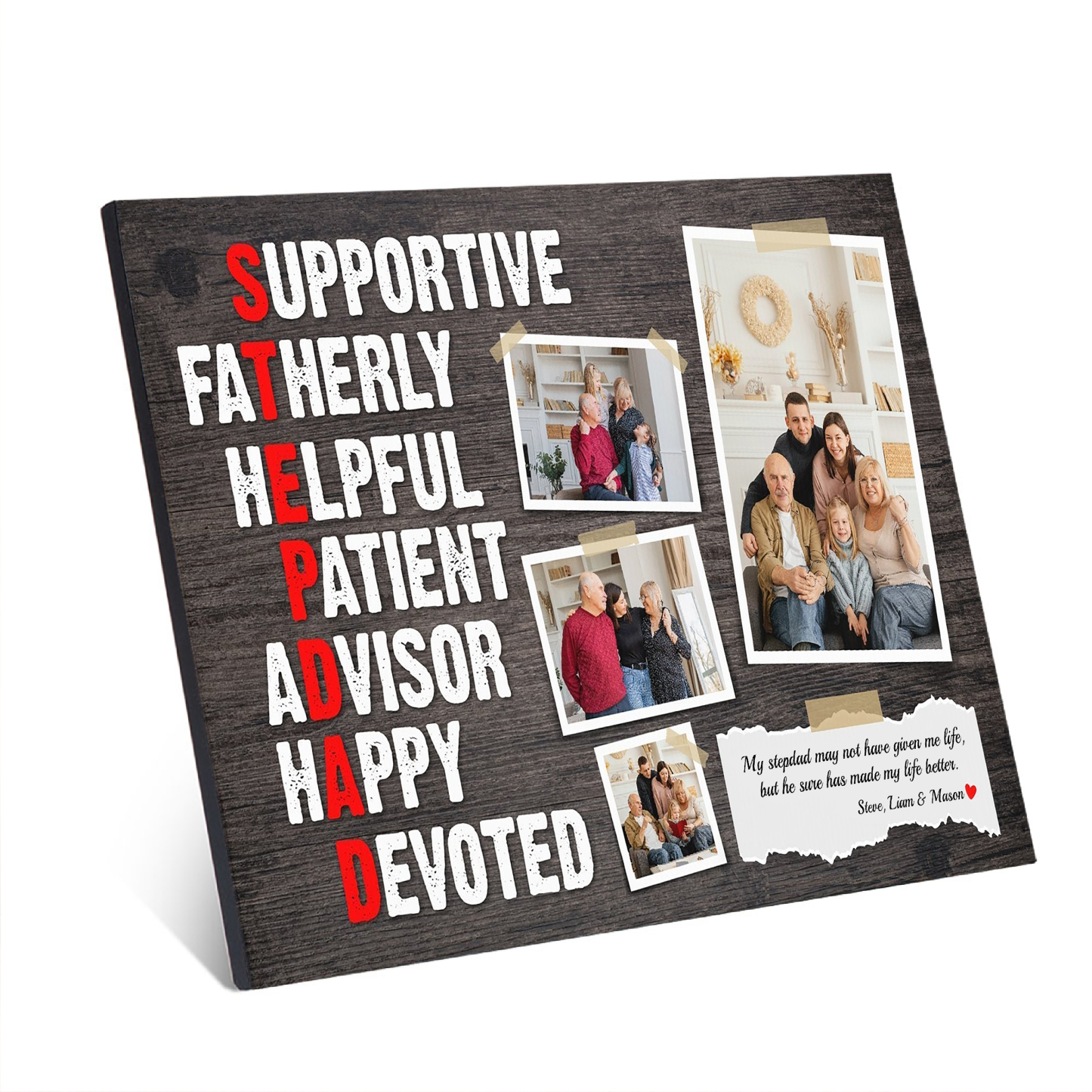 To My Stepdad Personalised Photo Frame Wood Signs Keepsake Custom 4 Photos-Jessemade AU