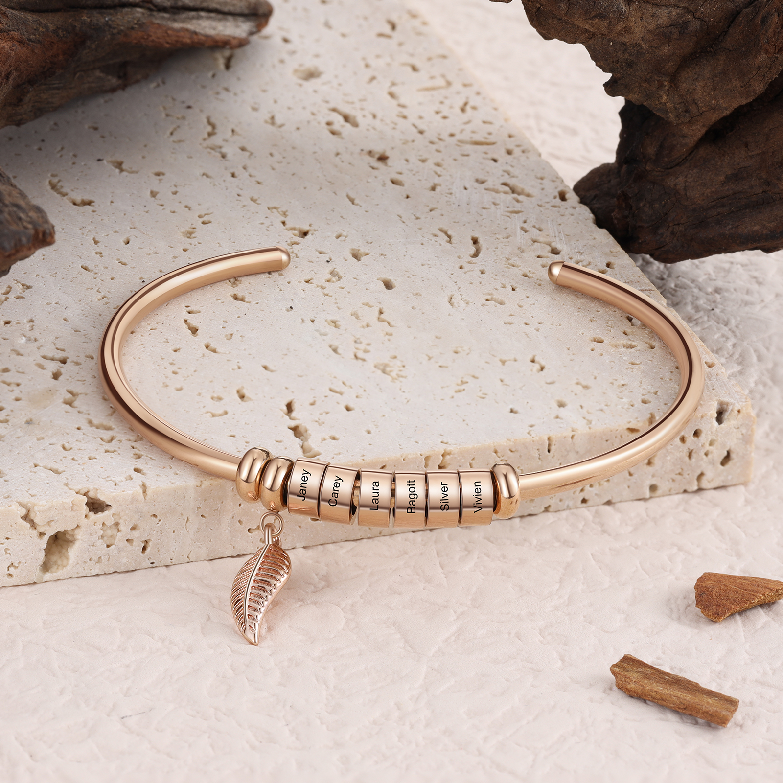 6 Beads Bracelet with a leaf-Jessemade AU