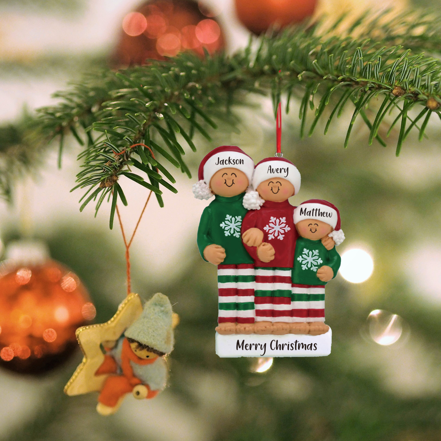 3 Names - Personalised Christmas Ornaments Custom Text Wooden Xmas Ornaments Gifts for Family Friends-Jessemade AU