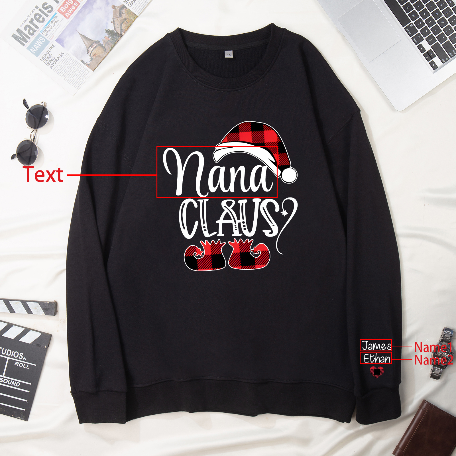 2 Names - Personalised Christmas Sweatshirt Custom Name & Text Sweatshirt Nana Claus Sweatshirt Gift for Family -Jessemade AU