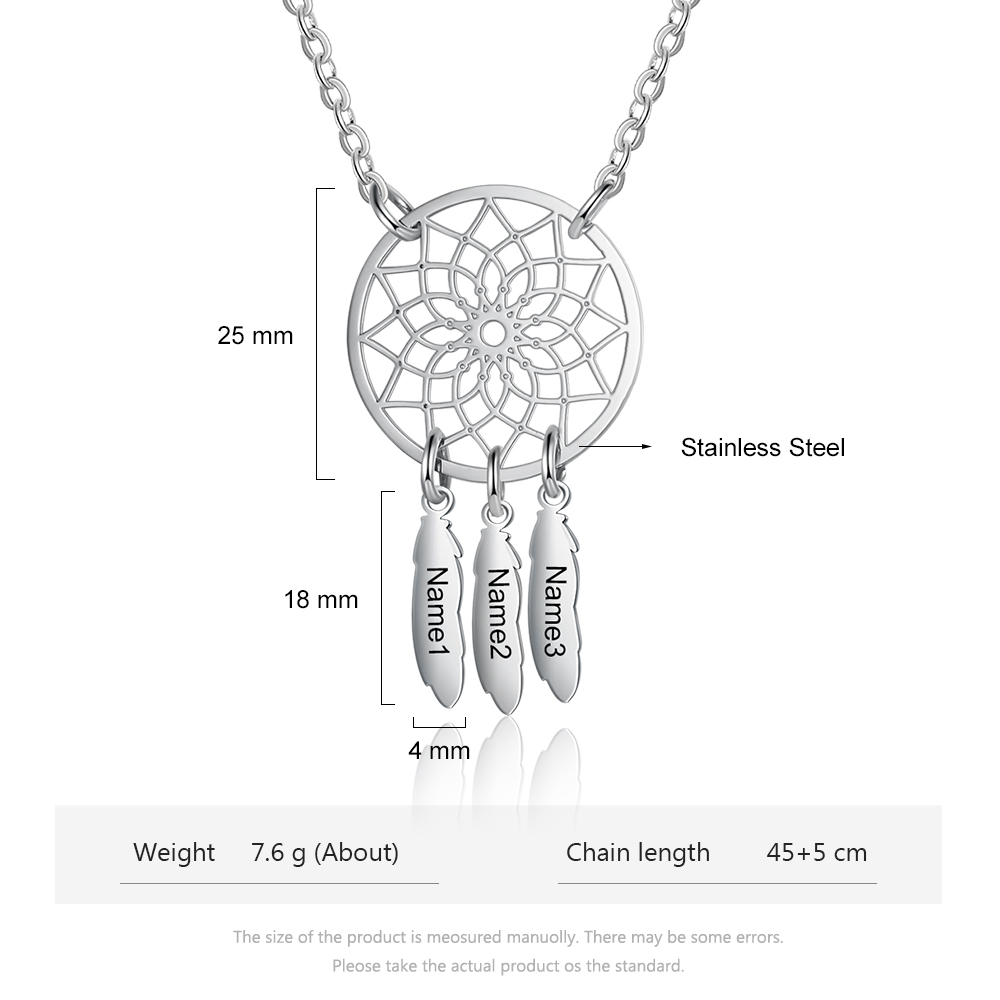 Personalised Dream Catcher Necklace With 3 Birthstones Engraved Names Gift For Women-Jessemade AU