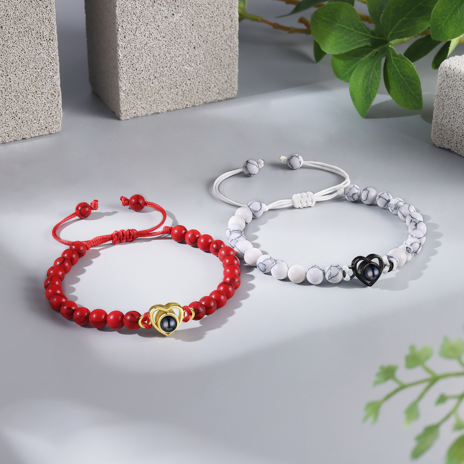 Personalised Projection Beaded Bracelet Customised Photo Bracelet White Adjustable Bracelet Personalised Gift for Couples-Jessemade AU