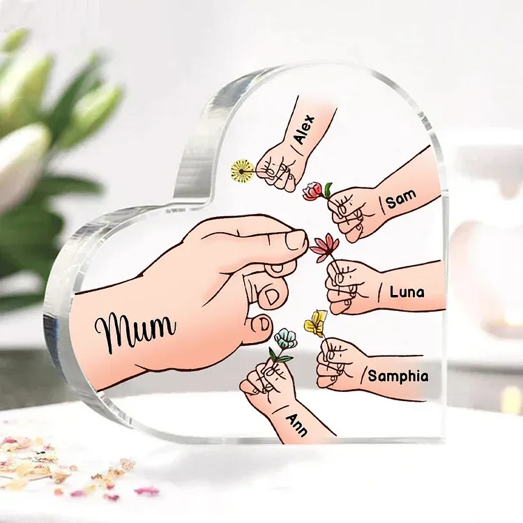 6 Names - Personalised Acrylic Heart Keepsake Handing Flowers to Mother Ornaments Gifts for Grandma/Mother-Jessemade AU