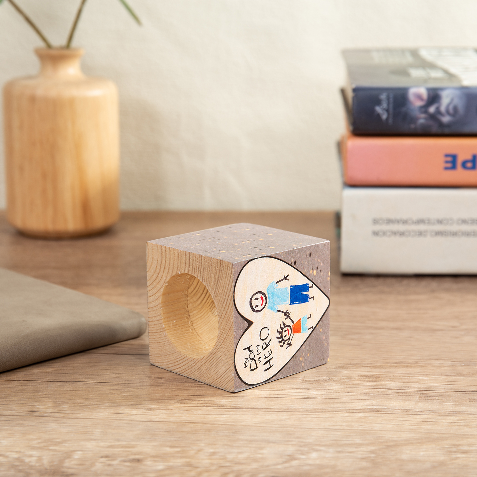 Personalised Graffiti Block Candle Holder My Dad is My Hero Wooden Candlesticks-Jessemade AU