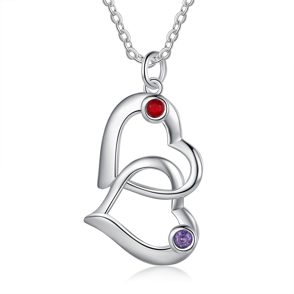 Personalised Heart Necklace With 2 Birthstones Engraved 2 Names Mother Necklace Gifts for Her-Jessemade AU