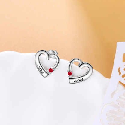 Heart Birthstone Earrings Personalised 1 Name 1 Stone Gifts for Her-Jessemade AU