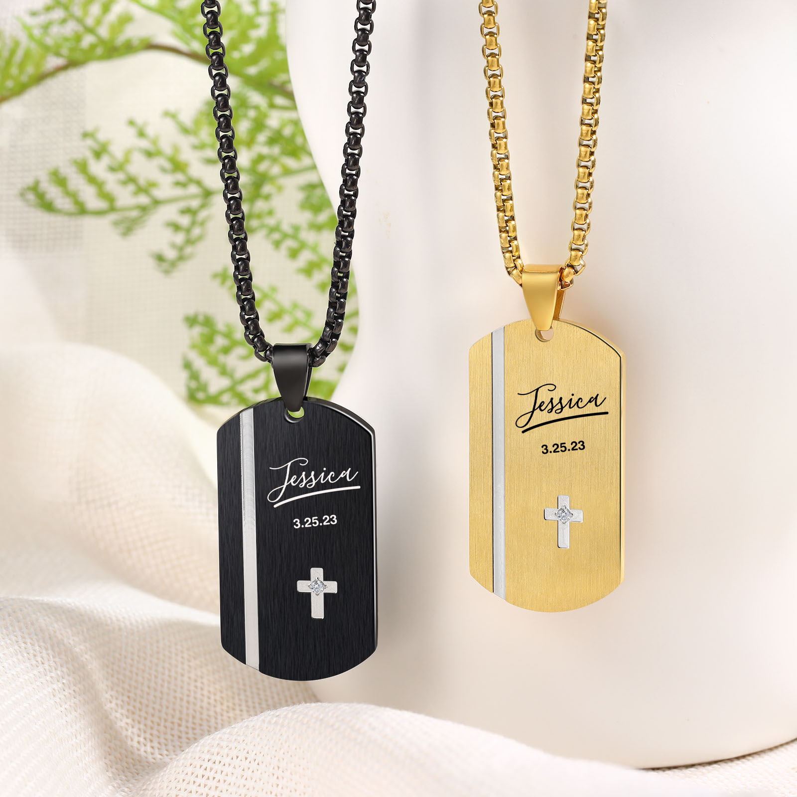 Personalised Men's Necklace Engraved Name & Date & Text Dog Tag Necklace Stainless Steel Gift for Him-Jessemade AU