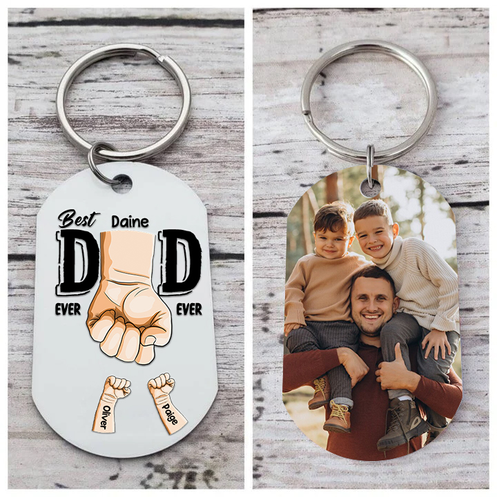 Personalised 3 Names & 1 Photo Keychain Fist Bump Keychain Father's Day Gifts - Best Dad Ever-Jessemade AU