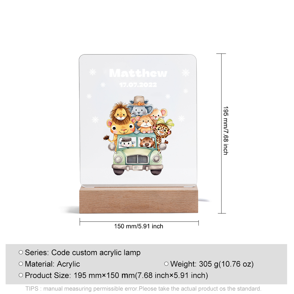 Personalised Name Night Light Animal Zoo LED Night Light Custom Date Nursery Birthday Gifts For Kids-Jessemade AU