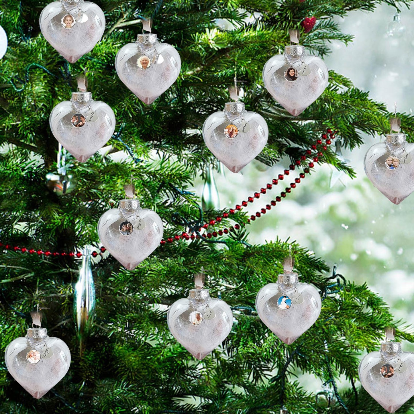 Personalised Christmas Heart Feather Ball Custom Photo Memorial Ornament-Jessemade AU