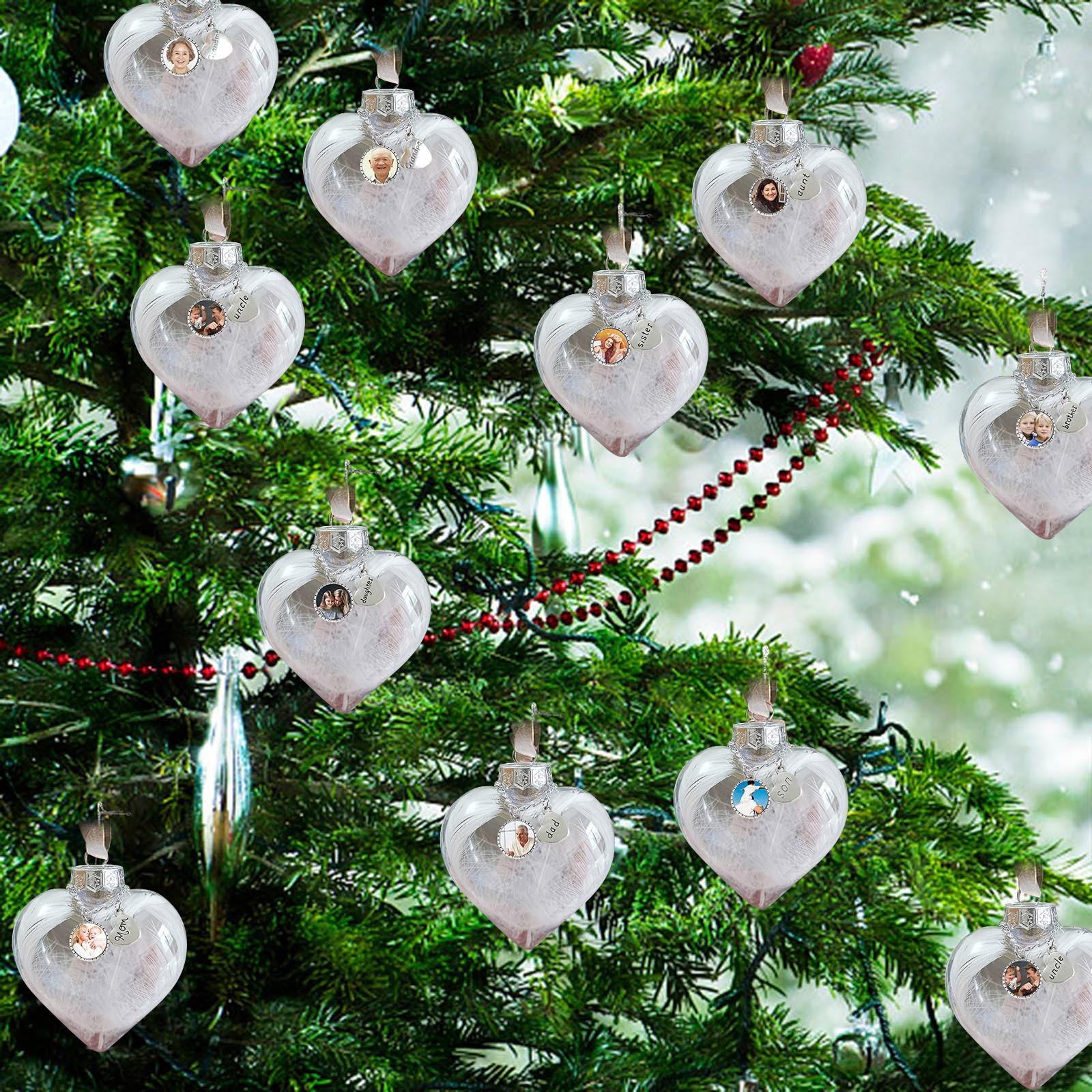 Personalised Christmas Heart Feather Ball Custom Photo Memorial Ornament-Jessemade AU