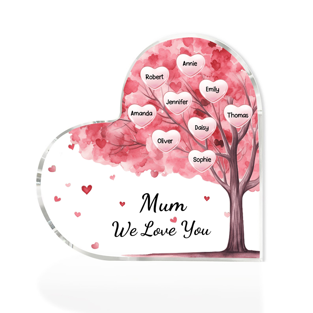 9 Names - Personalised Acrylic Heart Keepsake Custom Text Pink Tree Ornaments Gifts for Grandma/Mother-Jessemade AU