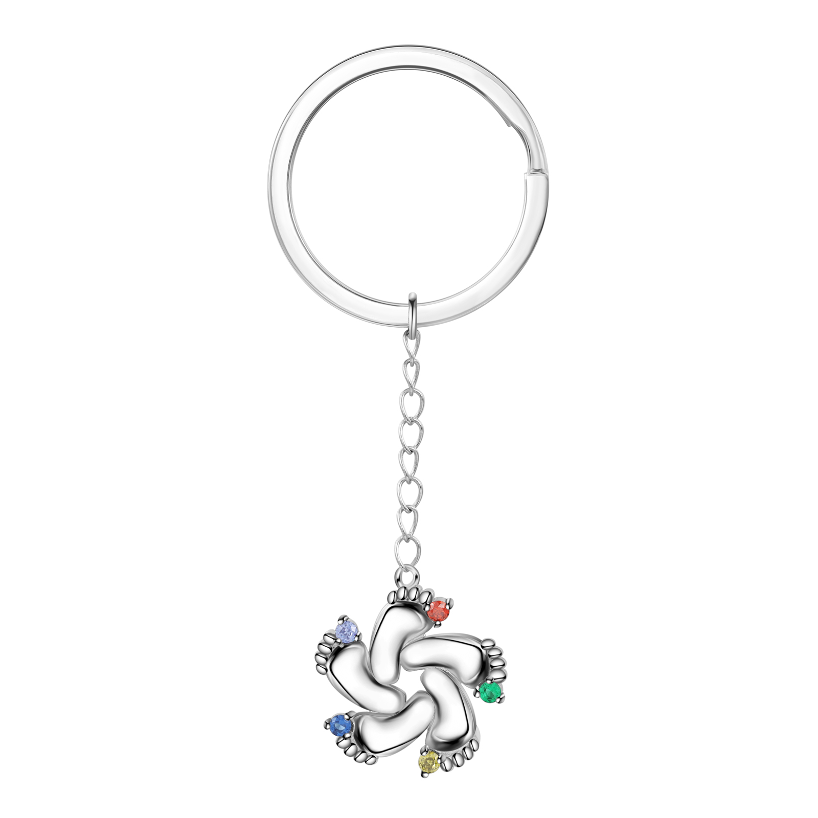 Personalised Baby Feet Keychain With 5 Birthstones Engraved names Keychain Gifts For Mother-Jessemade AU
