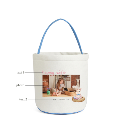 Easter Bunny Tote Bag Personalised Photo & 2 Texts Bucket Bag White Basket Gifts For Kids-Jessemade AU