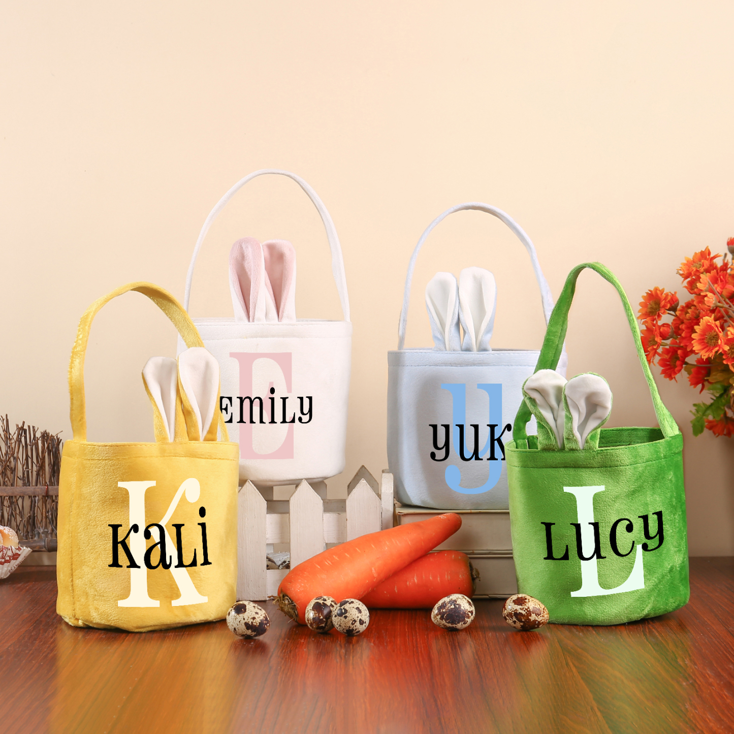 Personalised Bunny Tote Bag Custom Name & Letter Bunny Basket Bucket Bag Easter Gifts-Jessemade AU