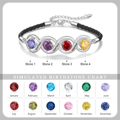 Personalised Infinity Bracelets Custom 4 Birthstones & 4 Names Adjustable Bracelet Gift for Her-Jessemade AU