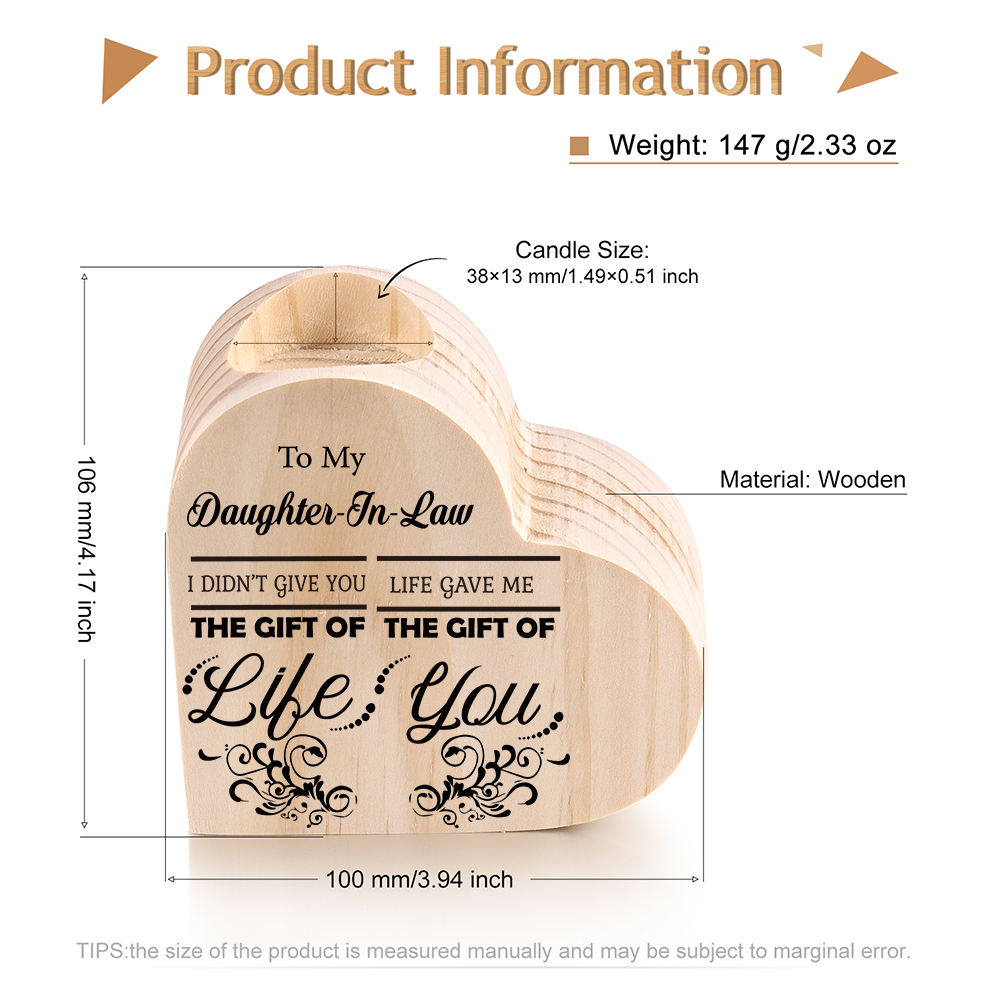 To My Daughter-In-Law Heart Candle Holder "Life Gave Me The Gift of You" Wooden Candlestick-Jessemade AU