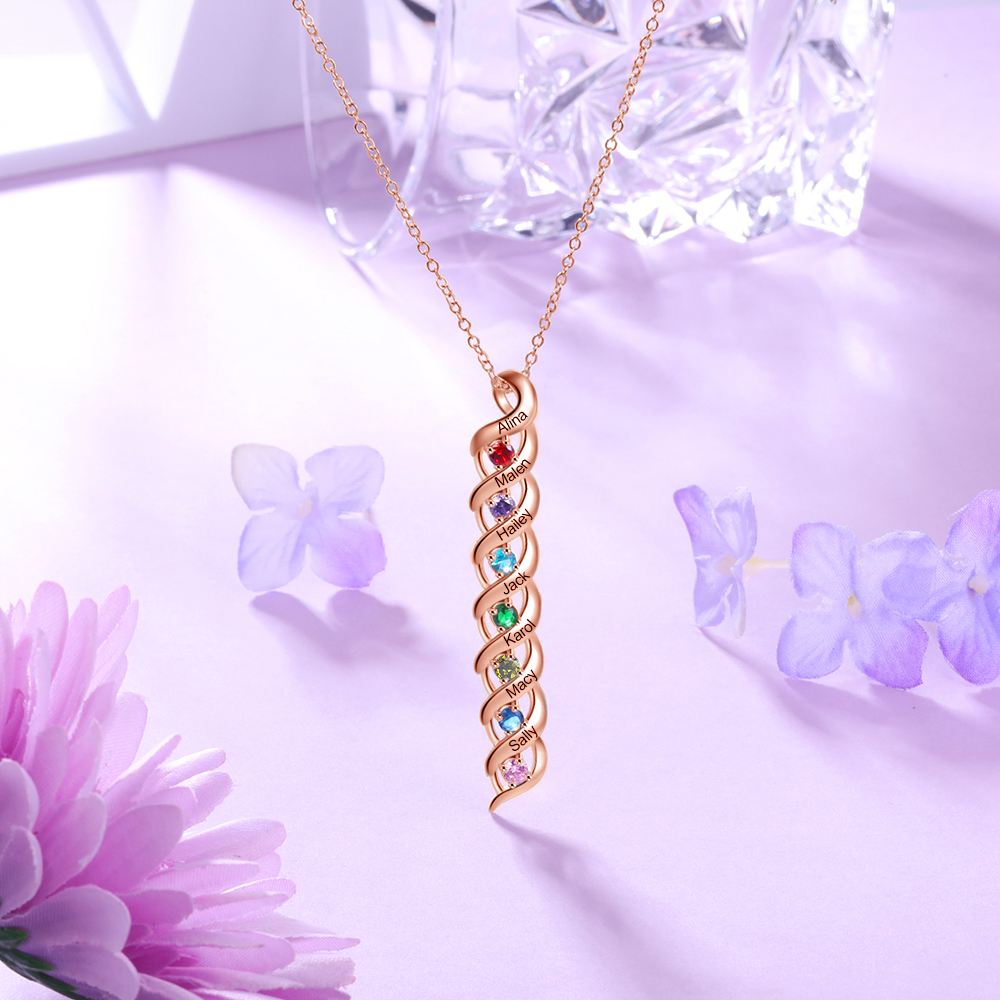 Personalised Necklace Cascading Pendant with 7 Birthstones Engraving 7 Names Gifts for Her-Jessemade AU