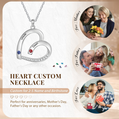 Personalised Heart Pendant Necklace Custom 2 Birthstones & 2 Names Necklace Gifts for Her-Jessemade AU