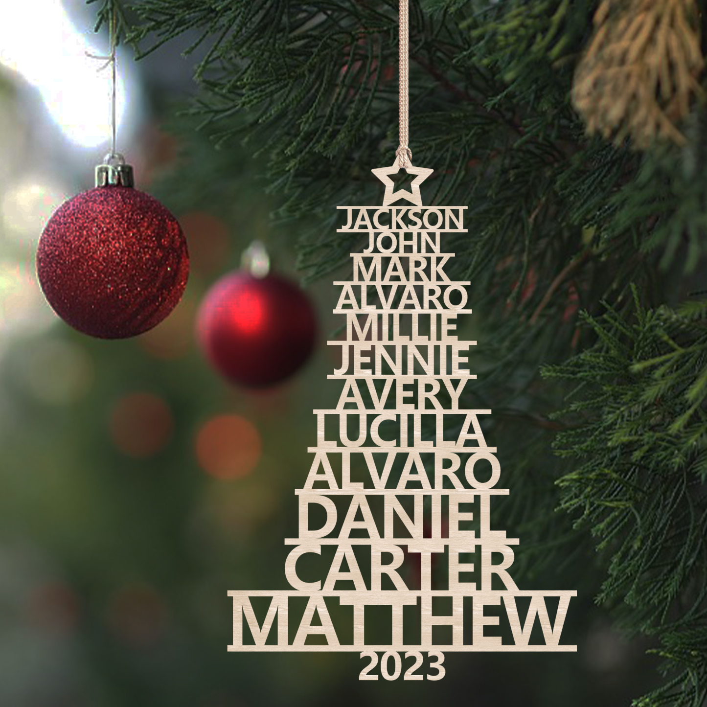 12 Names - Personalised Christmas Tree Ornaments Customised Name Xmas Wooden Decor Gifts for Family Friends-Jessemade AU