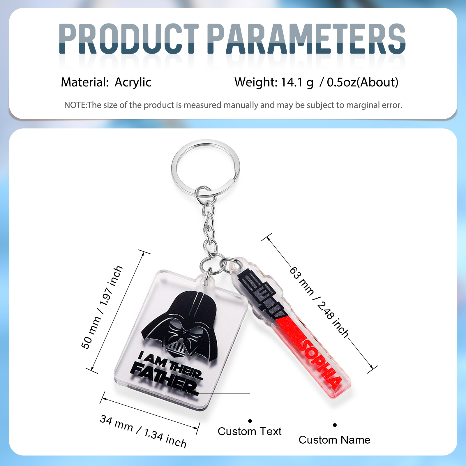1 Name - Personalised Text & Name Acrylic Keychain Star Wars Gifts for Father/Grandpa-Jessemade AU