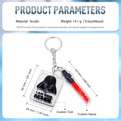 1 Name - Personalised Text & Name Acrylic Keychain Star Wars Gifts for Father/Grandpa-Jessemade AU