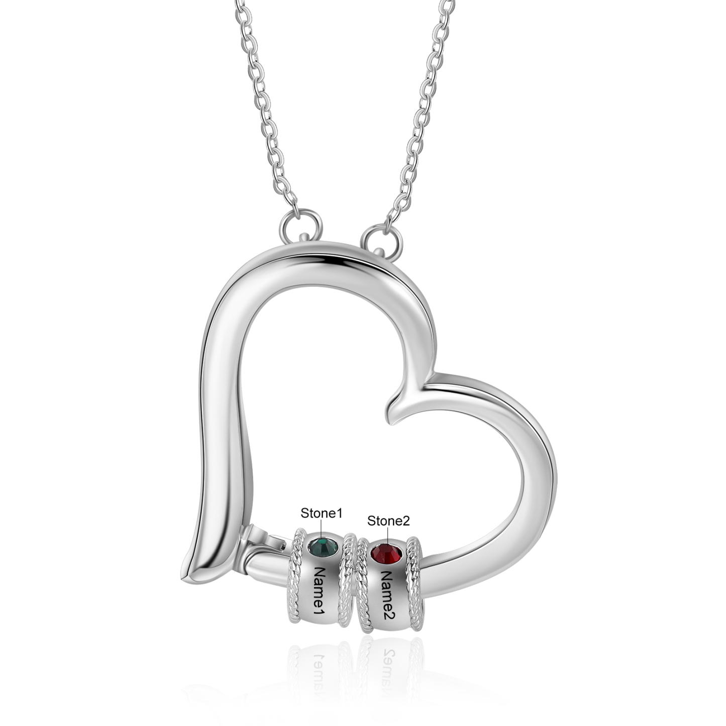 Customised Heart Necklace With 2 Birthstones Engraved Family Names Necklace Gift for Her-Jessemade AU