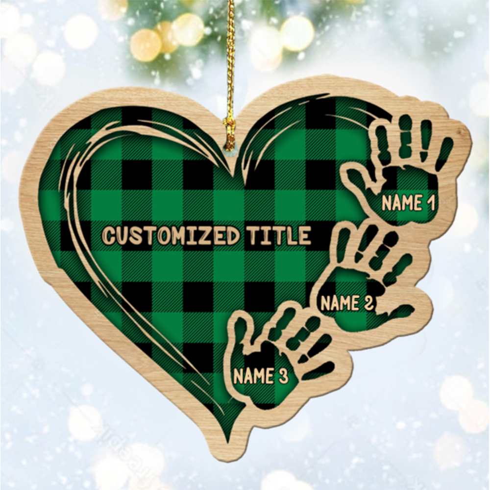 Grandma Mom Heart Hand Print Wood Ornament Custom 3 Names for Family-Jessemade AU