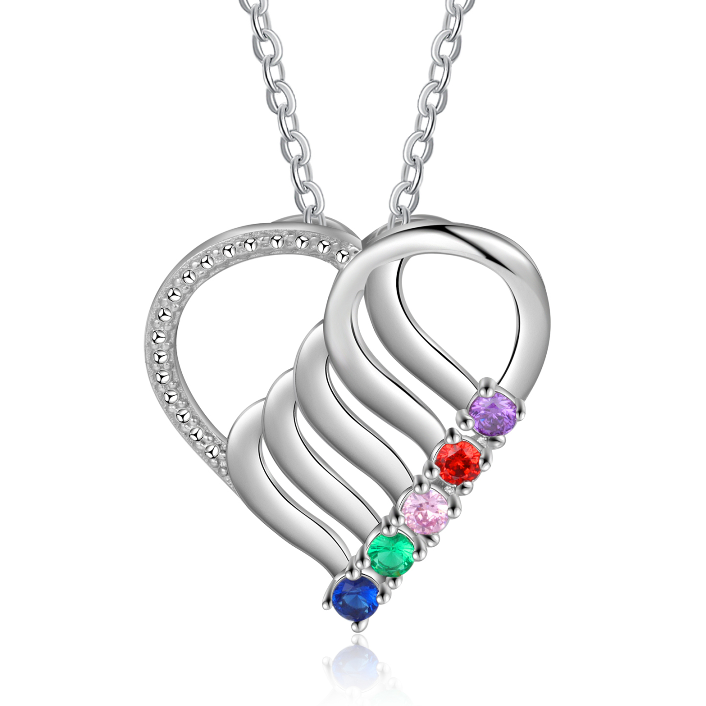 Personalised Heart Necklace With 5 Birthstones Engraved Names Gift For Her-Jessemade AU