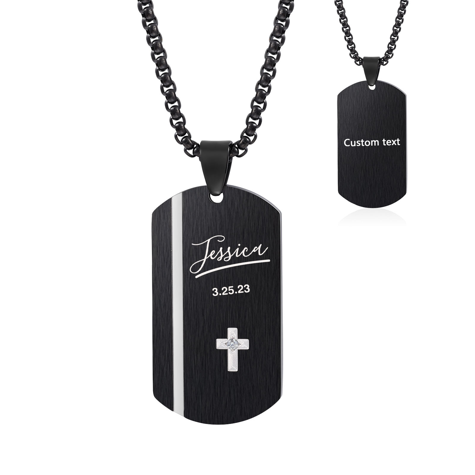 Personalised Men's Necklace Engraved Name & Date & Text Dog Tag Necklace Stainless Steel Gift for Him-Jessemade AU