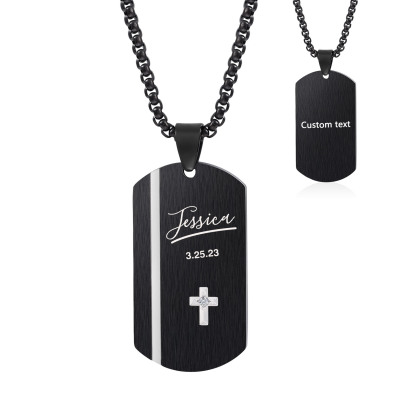 Personalised Men's Necklace Engraved Name & Date & Text Dog Tag Necklace Stainless Steel Gift for Him-Jessemade AU