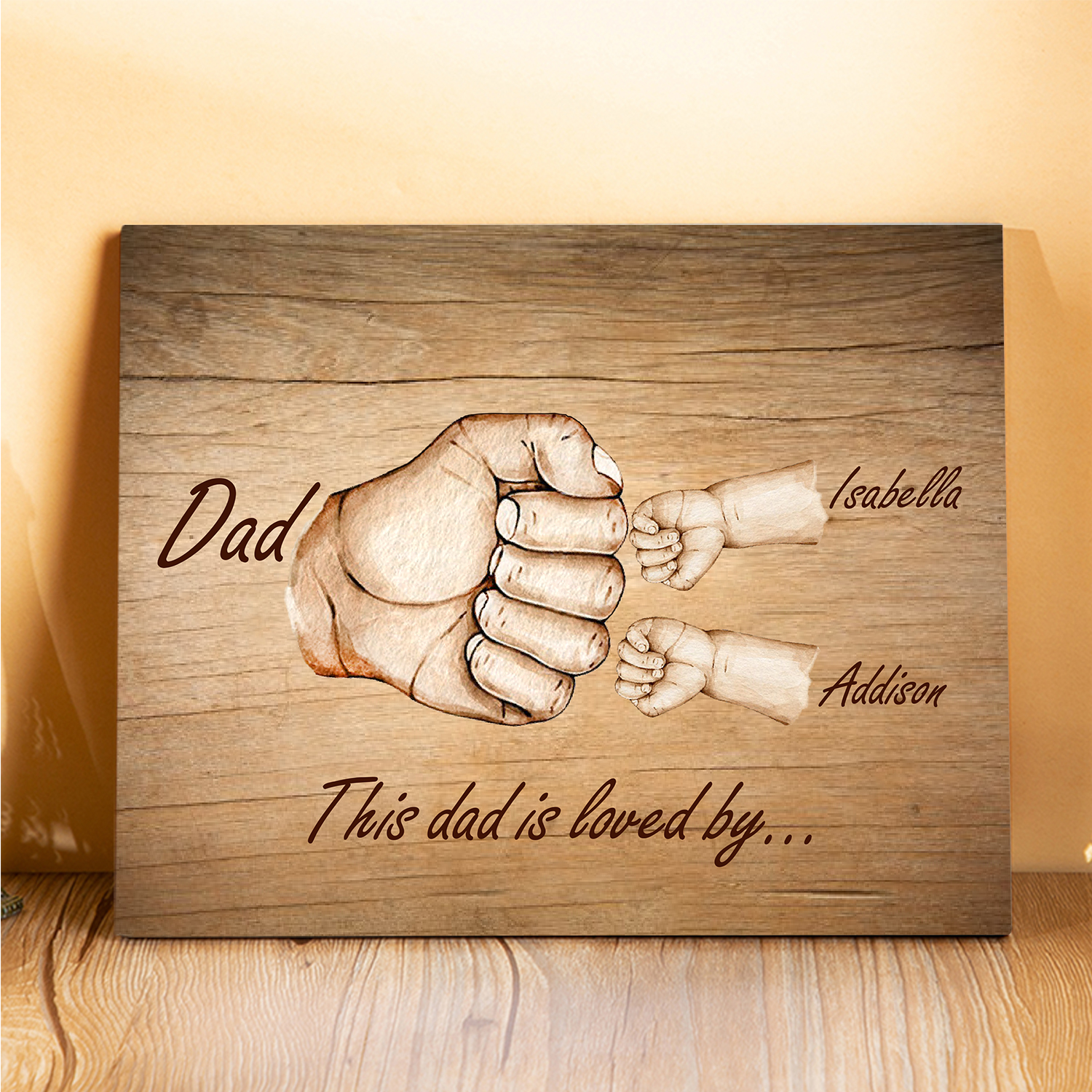 Personalised 3 Names & 1 Text Wooden Plaque Custom Fist Bump Home Decor Father's Day Gifts for Dad/Grandpa-Jessemade AU
